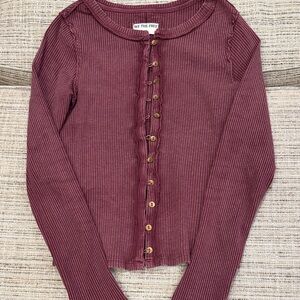 We The Free Women's It’s On Cardi Maroon Button-Down Ribbed Jacket